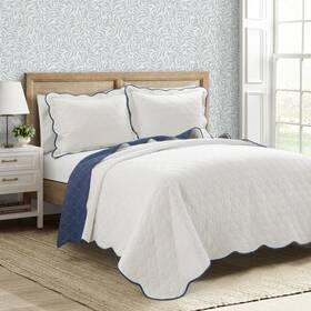 Lush Decor 194938071567 Coastal Chic Scallop Edge Reversible Cotton Quilt Navy/white 3 Pie