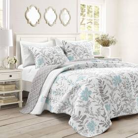 Lush Decor 194938073134 Aprile Reversible Floral Quilt King Size 3 Piece Set California Blue And