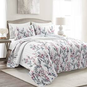 21t010471 Lush Decor Mirabelle Watercolor Floral Reversible 3 Piece Quilt Set King Blue And Coral
