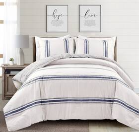 21t010494 Lush Decor Farmhouse Stripe Reversible Cotton Comforter Set 3 Piece Cal