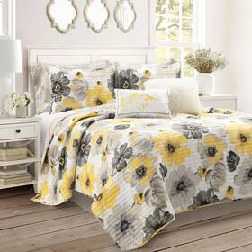 21t011790 Lush Decor Leah Soft Oversized 8 Piece Quilt Set Queen Yellow And Gray