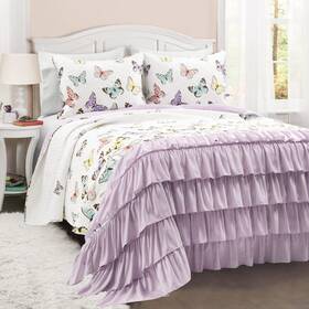 21t011983 Lush Decor Flutter Butterfly 3-piece Quilt Set Cute Quilted Bedspread Lilac Full/queen