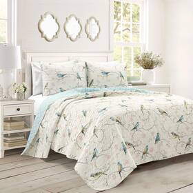 21t012791 Lush Decor Botanical Bird And Flower Reversible Quilt King Size 3 Piece Set Multi - Flor
