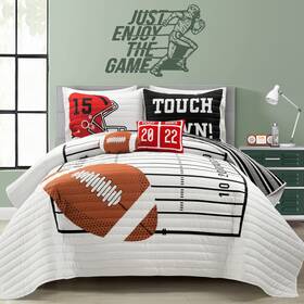 21t013414 Lush Decor American Football Reversible Quilt Queen Size 5 Piece Set Full/que