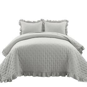 21t014296 Lush Decor Reyna Ruffle Reversible Oversized 3 Piece Quilt Set Full/queen L