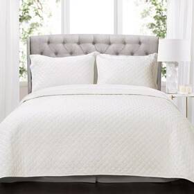 Lush Decor 445000321329 Ava Diamond Oversized Cotton Quilt White 3-piece Full/queen Set
