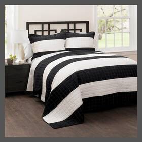 51625164 Lush Decor Stripe Quilt 3 Piece Set King Black/white - D Cor