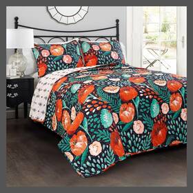 53438624 Lush Decor Full/queen Poppy Garden Quilt Set Navy - D Cor Cotton Reversible Bedding