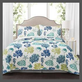 53623048 Lush Decor 3pc King Costal Reef Quilt Set Navy Blue - D Cor Reversible