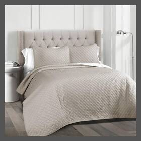 53856620 Lush Decor Quilt Set Diamond Quilting Solid 320 Thread Count Gray Full/queen