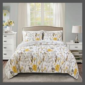 54334021 Lush Decor King 3pc Adalia Quilt Set Yellow/gray - D Cor