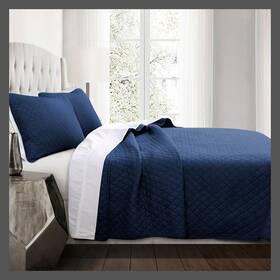 54334053 Lush Decor 3-piece Diamond Quilt Set Oeko-tex Standard 100 Navy Blue King