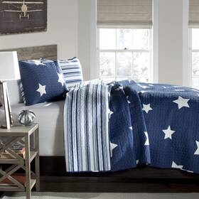 Lush Decor 652143000531 Star Quilt - Reversible 2 Piece Pattern Striped Bedding Set With Pillow Sham