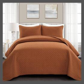 79441780 Lush Decor D Cor 3pc King Ava Diamond Oversized Cotton Quilt Set Rust