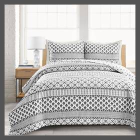 79844084 Lush Decor Full Queen 3pc Monique Stripe Quilt Set Black/white - D Cor