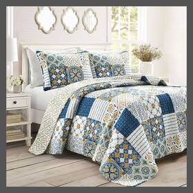 81429592 Lush Decor Full/queen 3pc Monique Quilt Set Navy/mustard - D Cor Cotton Reversible