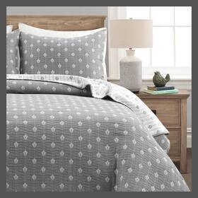 81429599 Lush Decor 3pc Full/queen Hygge Kantha Yarn Dyed Cotton Quilt Set Gray/off-white