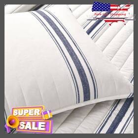 83504652 Lush Decor 3pc Navy Farmhouse Stripe Full/queen Quilt Set