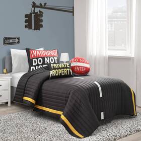83745956 Lush Decor 4pc Highway Kidsft Quilt Set Charcoal/yellow - D Cor Boys Twin Bedding