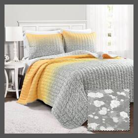83915635 Lush Decor 2pc Twin Glitter Ombre Metallic Print Kidsft Quilt Set Yellow/gray -