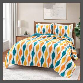 84278013 Lush Decor 3pc Full/queen Mid Century Geo Quilt Set Turquoise/orange -