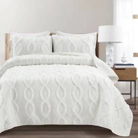 84278015 Lush Decor Quilt Set Microfiber Oeko-tex Ruffles Diamond White Full/queen