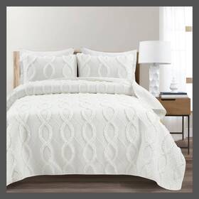 84278021 Lush Decor 3pc King Avon Textured Ruffle Quilt Set White - D Cor