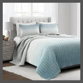 84278040 Lush Decor 3pc Full/queen Crinkle Ombre Quilt Set Blue/gray - D Cor