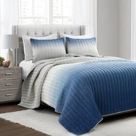 84278050 Lush Decor 3pc King Crinkle Ombre Quilt Set Navy/gray - D Cor