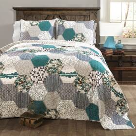 Lush Decor 848742037867 Briley 3 Piece Quilt Set Turquoise Full/queen