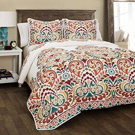 Lush Decor 848742046401 Clara Quilt 3 Piece Reversible Bedding Set King Turquiose And Tangerine