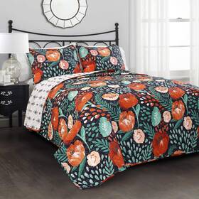 Lush Decor 848742068441 3 Piece Poppy Garden Quilt Set King Navy