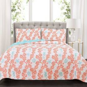 Lush Decor 848742069585 Dina Quilt Set King Blue/coral