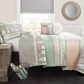 Lush Decor 848742072134 Pink-and-turquoise Llama Striped 4-piece Quilt Set Reversible Bedding Twin