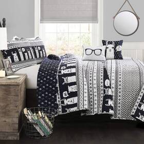 Lush Decor 848742072165 Navy Llama Striped 5-piece Quilt Bed Set Full/queen