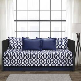Lush Decor 848742073834 Navy And White Edward Trellis Patterned Daybed Cover Set Includes Bed Skirt Pill