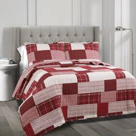Lush Decor 848742074893 King Red Greenville 3 Piece Quilt Set