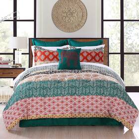 Lush Decor 848742076101 Bohemian Stripe Reversible Comforter Set 7 Piece King Turquoise And Oran