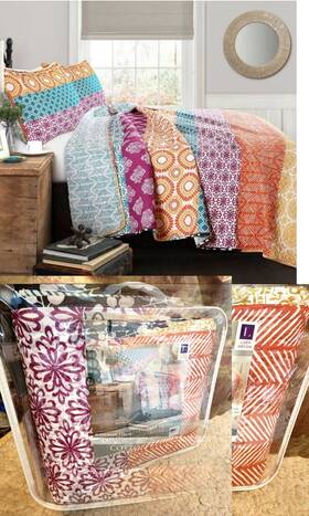 Lush Decor 848742076576 210 Bohemian Stripe Boho Cotton Quilt Fuchsia/orange/turquoise 3 Pc King