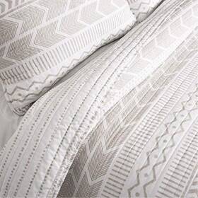 Lush Decor 848742078235 Hygge Geo Pattern Striped 3 Piece Quilt Bedding Set Full/queen Taupe And White