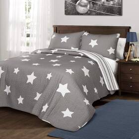 Lush Decor 848742078266 Star Quilt - Reversible 2 Piece Pattern Striped Bedding Set With Pillow Sham