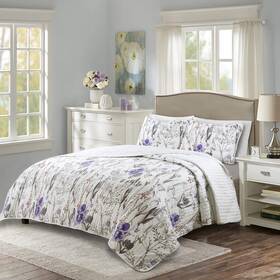 Lush Decor 848742078358 King Size Adalia 3-piece Quilt Set In Purple/gray - Bedding Comforter