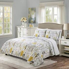 Lush Decor 848742080399 Adalia 3piece Yellow/gray Quilt Set Full/queen
