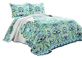 Lush Decor 848742080436 Clara Quilt 3 Piece Reversible Bedding Set Full/queen Blue And Green