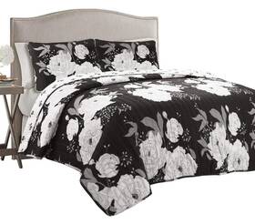 Lush Decor 848742080481 Zinnia Floral 3 Piece Quilt Set King Black/gray