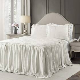 Lush Decor 848742082850 Ravello Pintuck Ruffle Skirt Bedspread Set - Luxe 3 Piece Ruffled Bedding