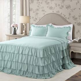 Lush Decor 848742087077 Dcor Allison Ruffle Skirt Bedspread Aqua Vintage Chic Farmhouse Style Light