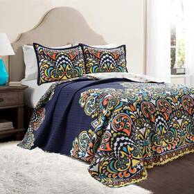 Lush Decor 848742089316 Clara Quilt 3 Piece Reversible Bedding Set Full/queen Navy