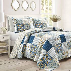 Lush Decor 848742090817 Monique 3 Piece Quilt Set King Navy And Mustard