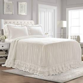 Lush Decor 848742091708 Ella Vintage Chic Ruffle Lace Bedspread White Farmhouse Style Lightweight 3 Piec